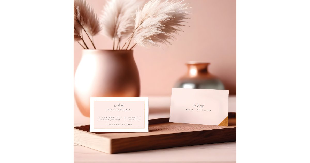Sleek Modern Minimalistic Blush Pink & Gold Business Card