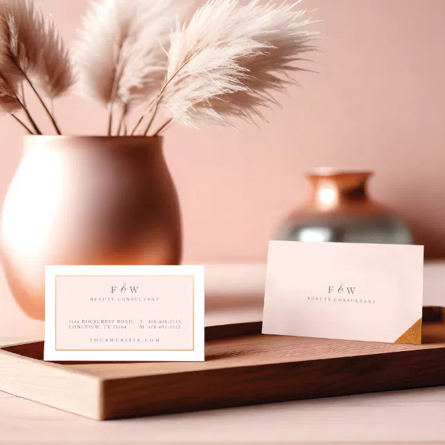 Sleek Modern Minimalistic Blush Pink & Gold Business Card