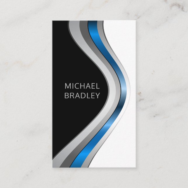 Sleek Modern Professional Metallic Curved Pattern Business Card (Front)