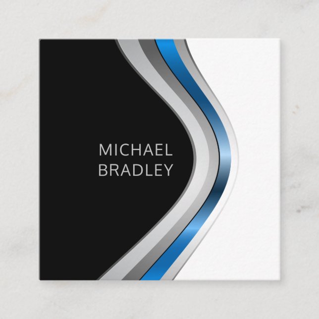 Sleek Modern Professional Metallic Curves Pattern Square Business Card (Front)