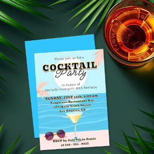 Sleek Modern Vibrant Birthday Cocktail Party Invitation