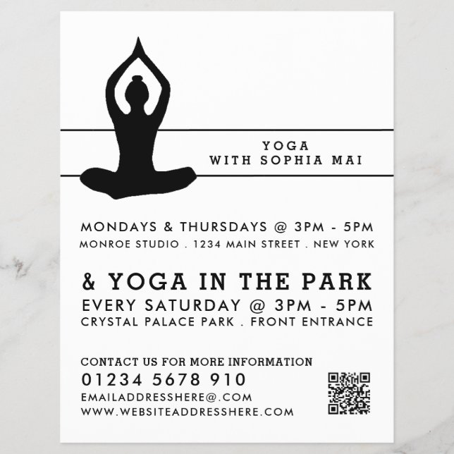 Sleek Modern Yoga Class Advertising Flyer (Front)