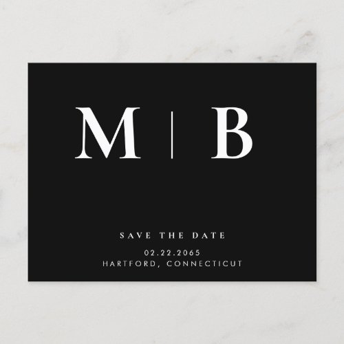 Sleek Monogram Black Wedding Save the Date Announcement Postcard