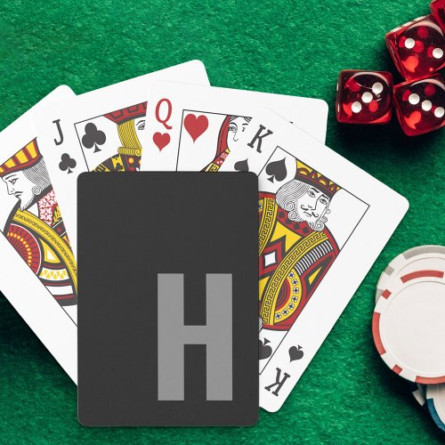Sleek Monogram Initial Minimalist Black and Grey Poker Cards