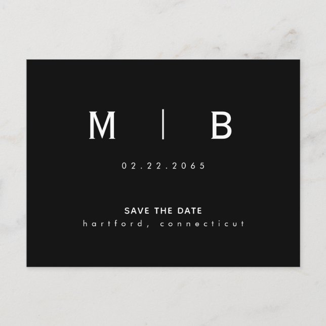 Sleek Monogram Modern Font Wedding Save the Date Announcement Postcard (Front)