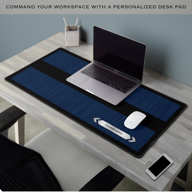 Sleek Navy Blue Executive Tech Desk Mat (Command your workspace with a Personalized executive desk pad)