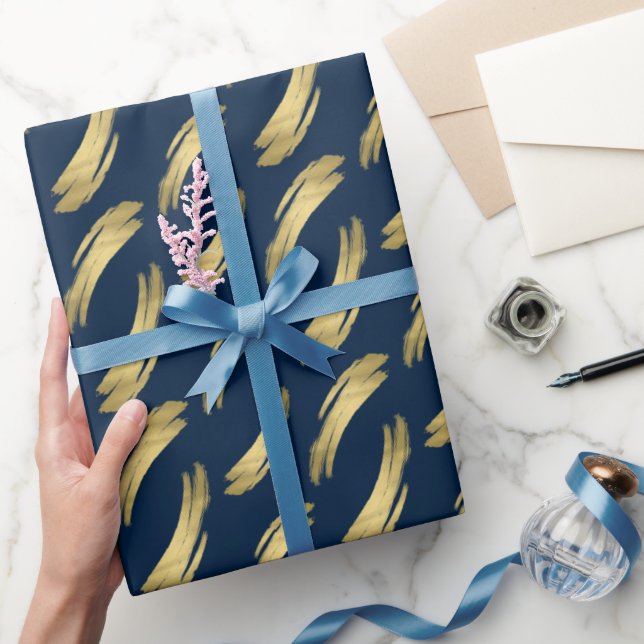 Sleek Navy Gold Birthday Chic Wrapping Paper (Gifting)