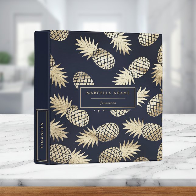 Sleek Navy & Gold Pineapple 3 Ring Binder (Creator Uploaded)