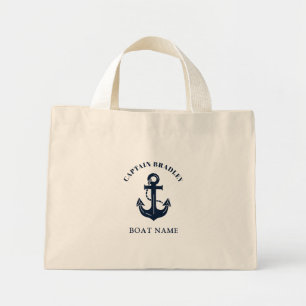 Sleek Personalized Nautical Captain Custom Style Mini Tote Bag