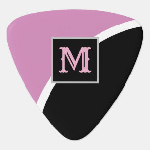 Sleek Pink & Black Monogram Triangle Guitar Pick