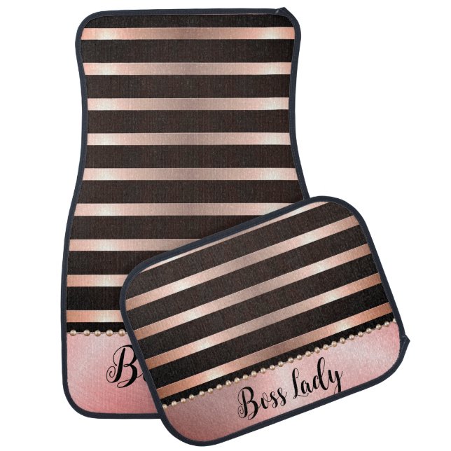 Sleek Pink Striped Boss Lady    Car Floor Mat (Set)