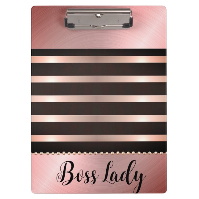 Sleek Pink Striped Boss Lady  Clipboard (Front)