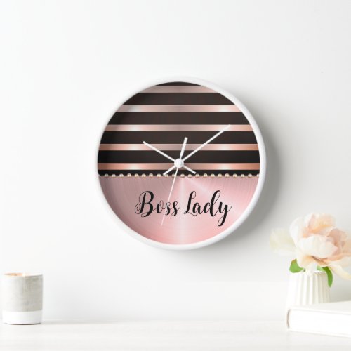 Sleek Pink Striped Boss Lady   Clock
