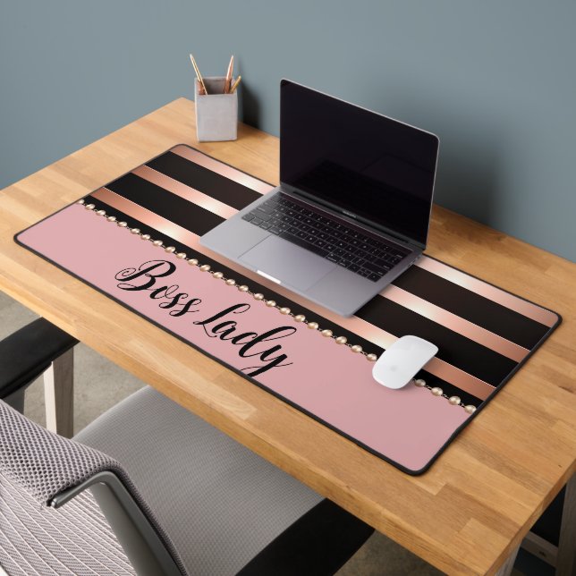 Sleek Pink Striped Boss Lady    Desk Mat (Office 2)