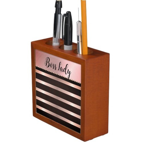 Sleek Pink Striped Boss Lady  Desk Organizer