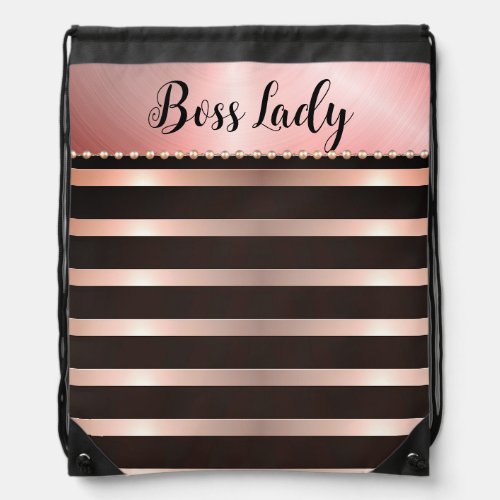 Sleek Pink Striped Boss Lady  Drawstring Bag