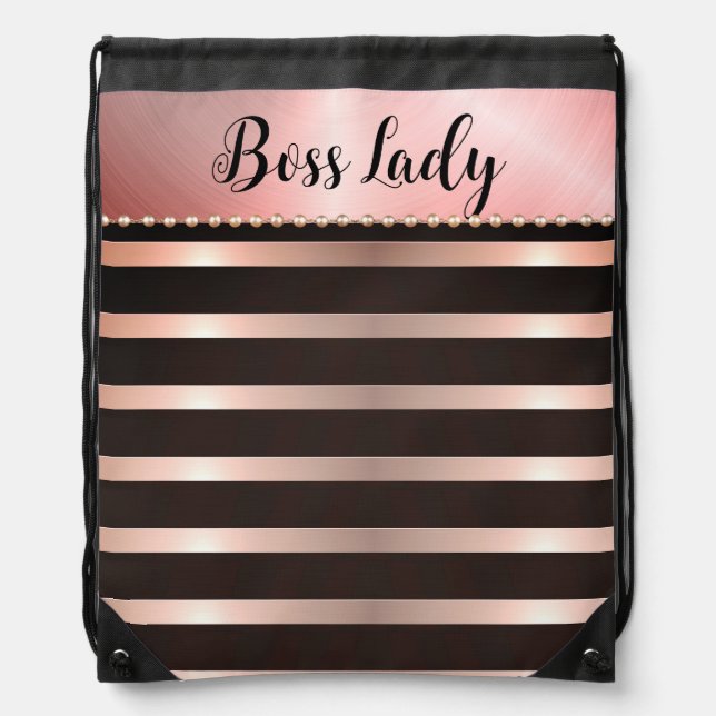 Sleek Pink Striped Boss Lady  Drawstring Bag (Front)
