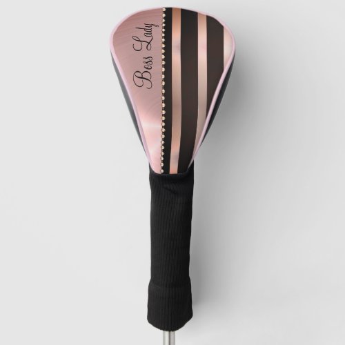 Sleek Pink Striped Boss Lady    Golf Head Cover