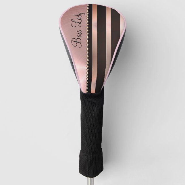 Sleek Pink Striped Boss Lady    Golf Head Cover (Front)