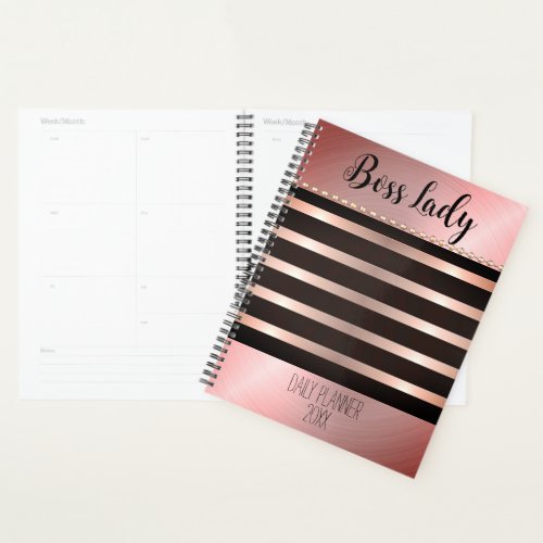 Sleek Pink Striped Boss Lady   Planner