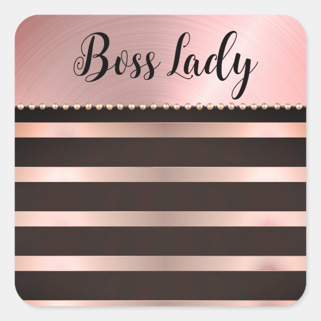 Sleek Pink Striped Boss Lady   Square Sticker (Front)