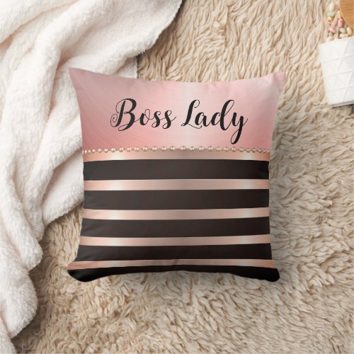 Sleek Pink Striped Boss Lady  Throw Pillow