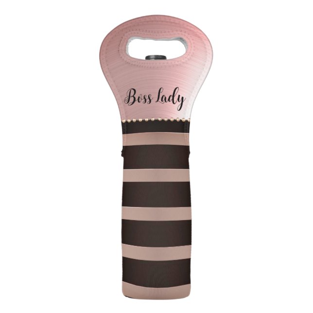 Sleek Pink Striped Boss Lady    Wine Bag (Front)