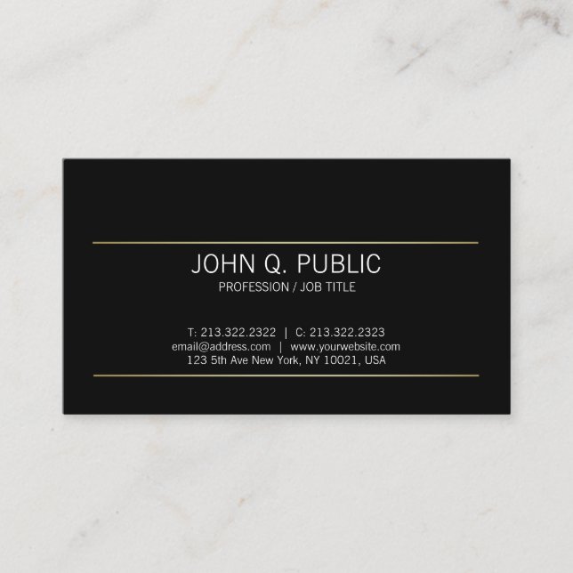 Sleek Plain Gold Stripes Modern Black Stylish Business Card (Front)