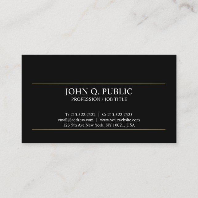 Sleek Plain Gold Stripes Modern Elegant Black Business Card (Front)