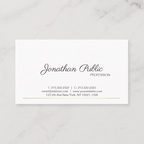 Sleek Plain Modern White Gold Chic Trending Business Card
