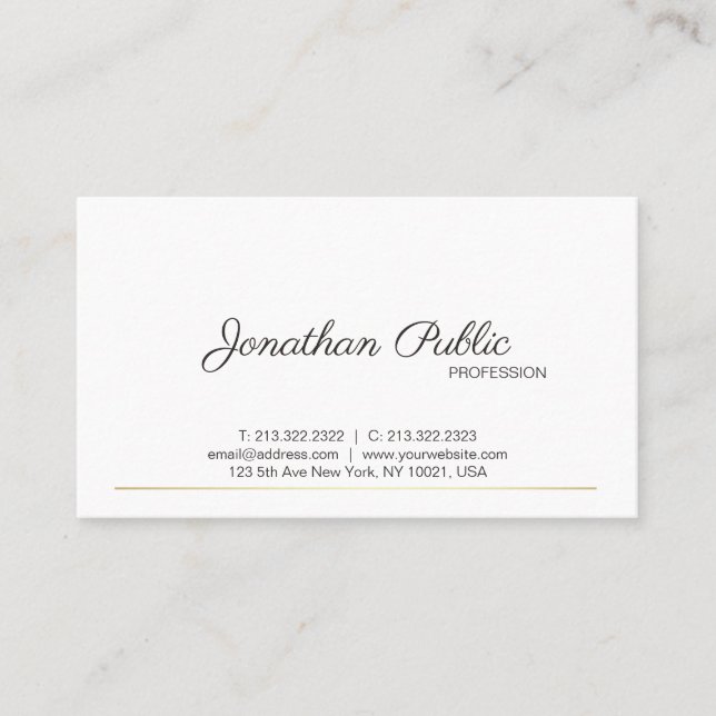 Sleek Plain Modern White Gold Chic Trending Business Card (Front)