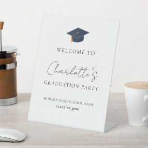 Sleek Professional Grad Hat Celebration Pedestal Sign