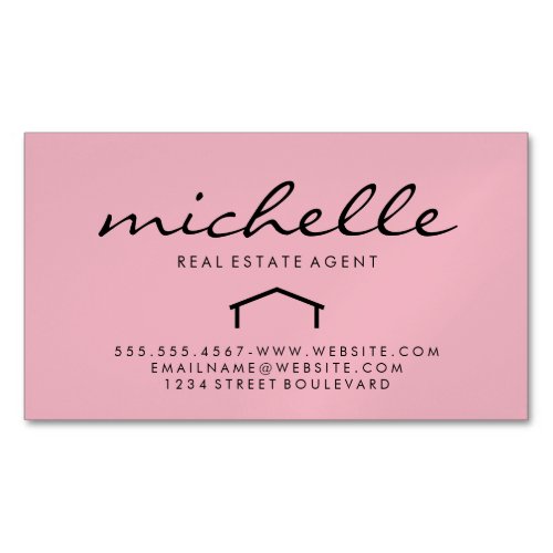 Sleek Real Estate Agent pink Business Card Magnet