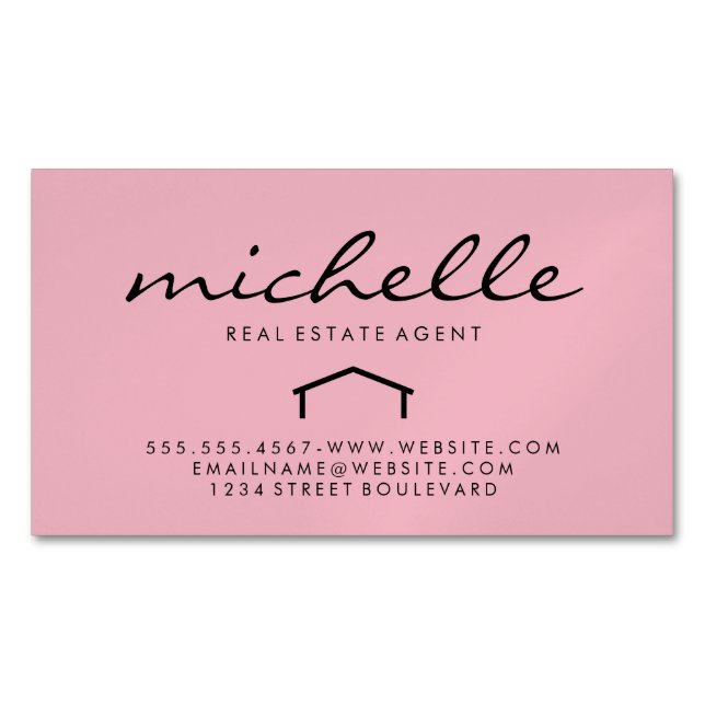 Sleek Real Estate Agent (pink) Business Card Magnet (Front)