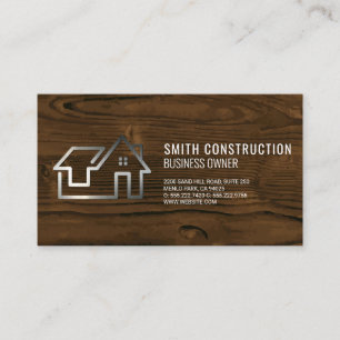 Sleek Real Estate Logo Wood Grain Background Business Card