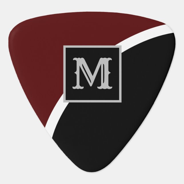 Sleek Red & Black Monogram Triangle Guitar Pick (Front)