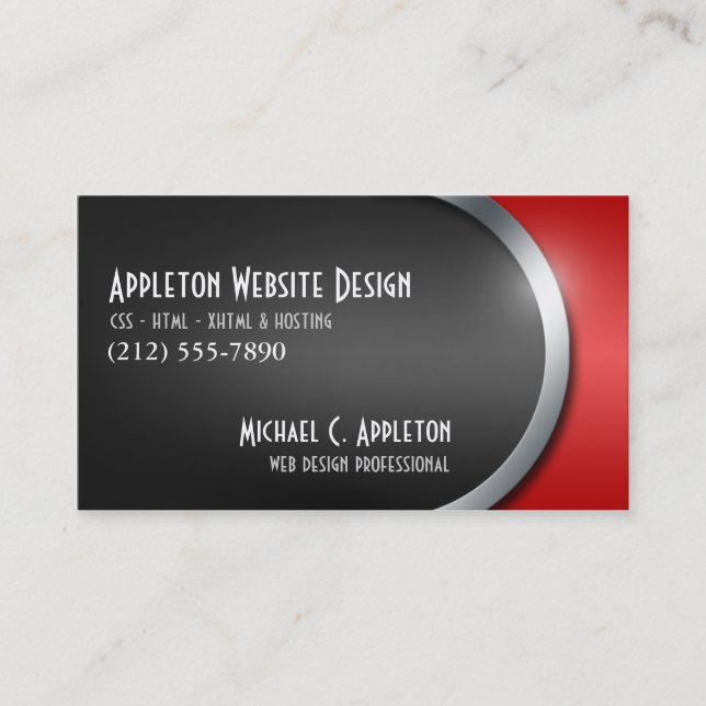 Sleek Red with Social Networking Buttons Business Card (Front)
