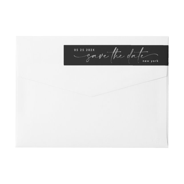 Sleek Romance | Silver on Black Save The Date |  Wrap Around Label (Back)