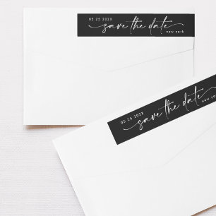Sleek Romance Snow White Onyx Black Save The Date Wrap Around Label