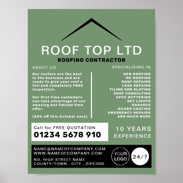 Sleek Roof, Roofer, Roofing Contractor Advert Poster (Front)