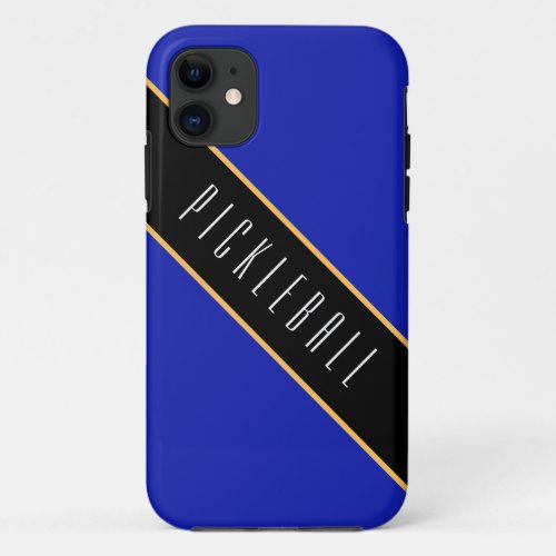 Sleek Royal Blue Black Diagonal PICKLEBALL Stripes iPhone 11 Case