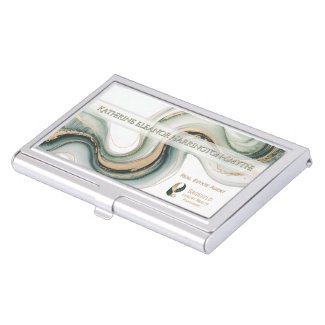 Sleek Sage and Gold Marble with Modern Custom Logo Business Card Case