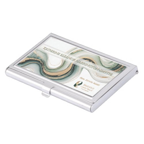 Luxury sage and gold marble business card case