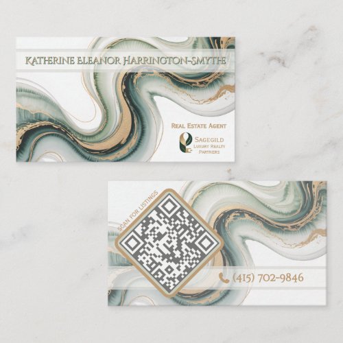 Sleek Sage Gold Marble Modern Realtor Logo QR Code Business Card Sleek Sage Gold Marble Modern Realtor Logo QR Code Business Card