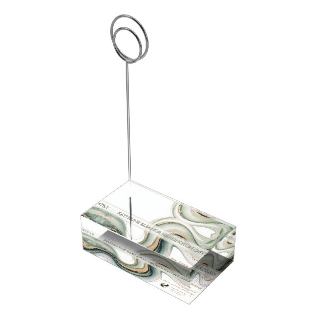 Sleek Sage & Gold Marble with Modern Realtor Logo  Place Card Holder (Corner)