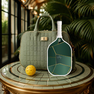 Sleek Sage Green Asymmetrical Abstract Carbon Fiber Pickleball Paddle