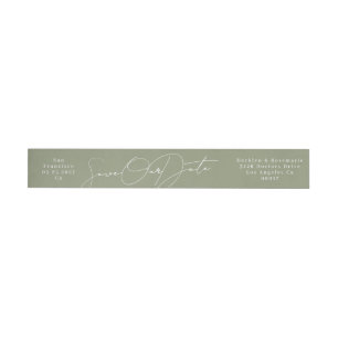 Sleek Sage Green Save The Date Return Address Wrap Around Label