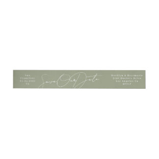 Sleek Sage Green Save The Date Return Address Wrap Around Label
