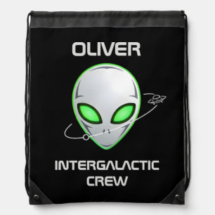 Sleek Sci-Fi UFO Alien Head Drawstring Bag