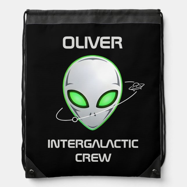 Sleek Sci-Fi UFO Alien Head Drawstring Bag (Front)